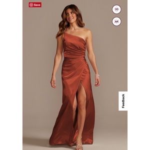 David’s Bridal Galina Signature Charmeuse One Shoulder Dress in Cinnamon